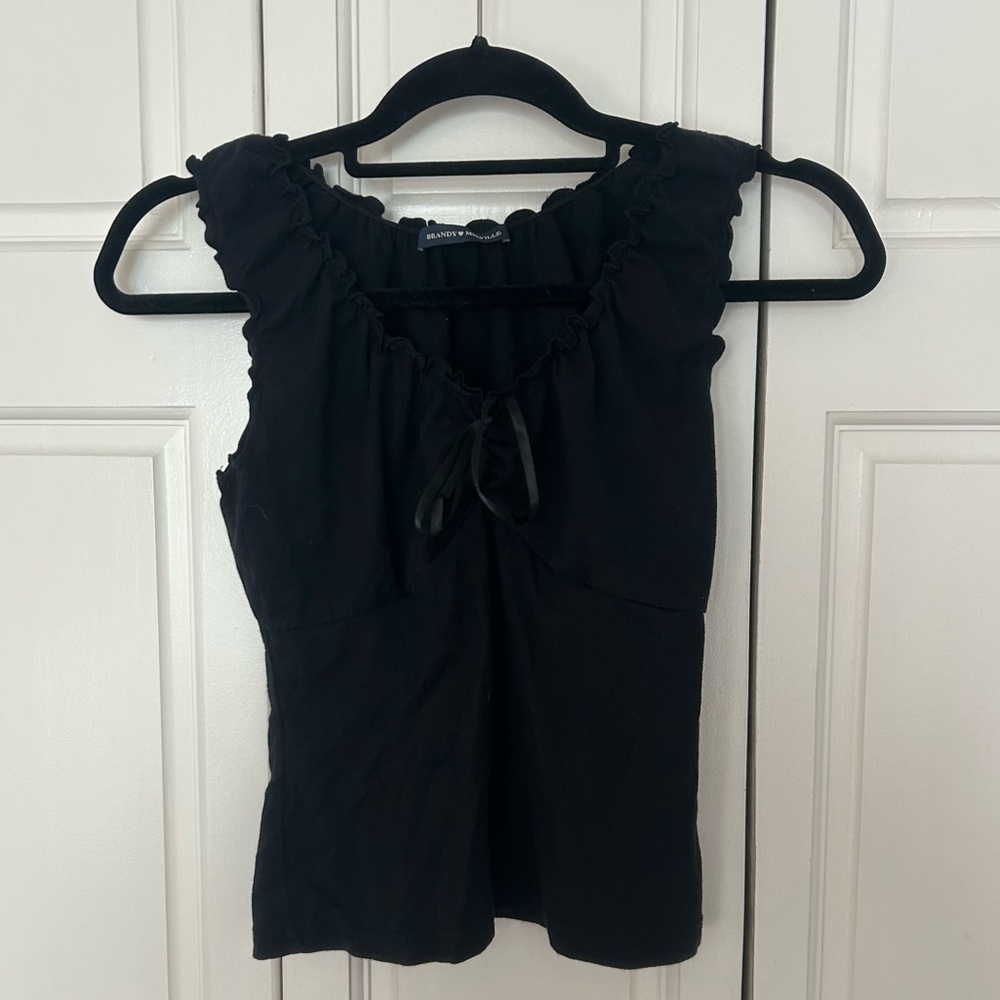 Black Ruffled Sleeveless Top